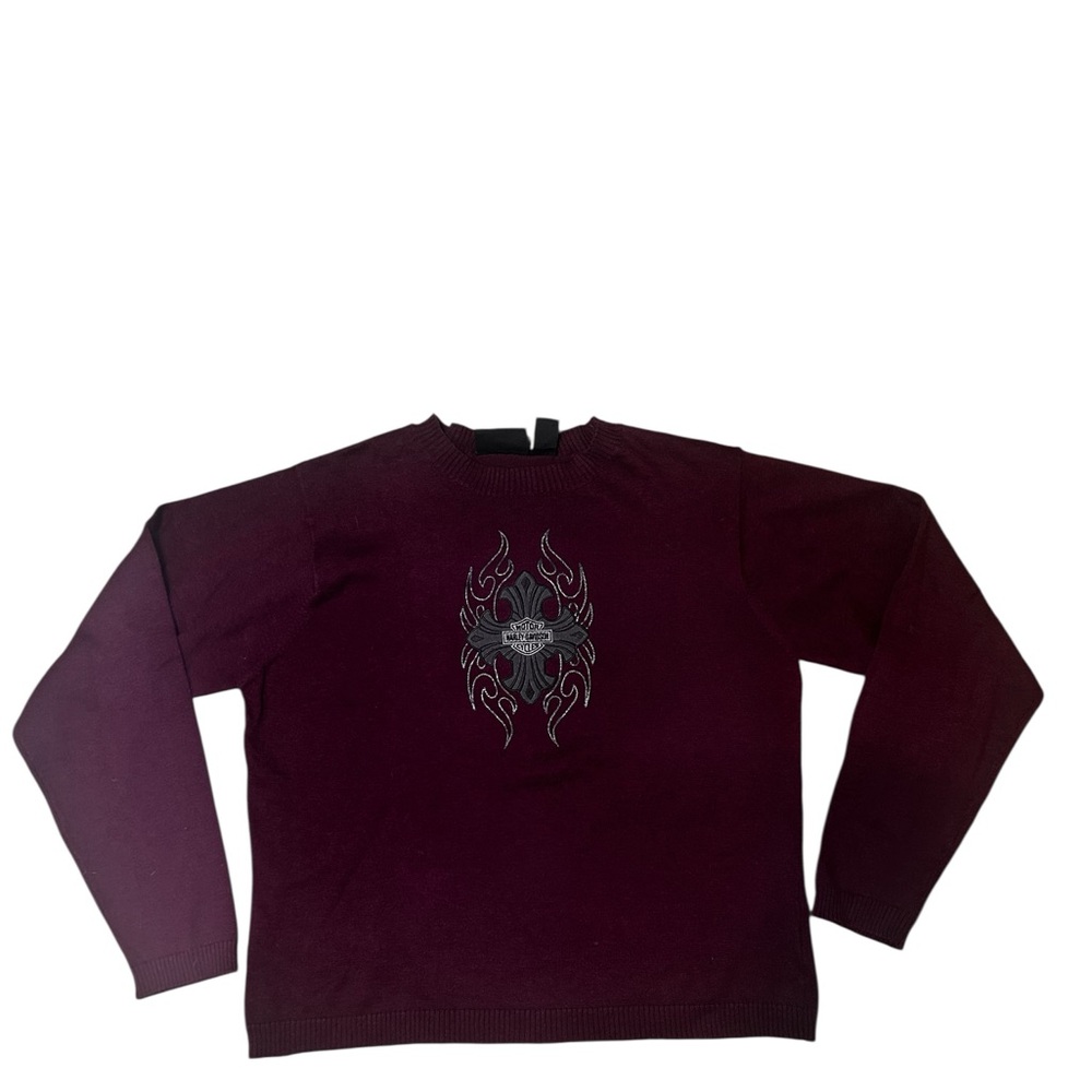 Harley Davidson burgundy woman size large sweater biker embroidered logo